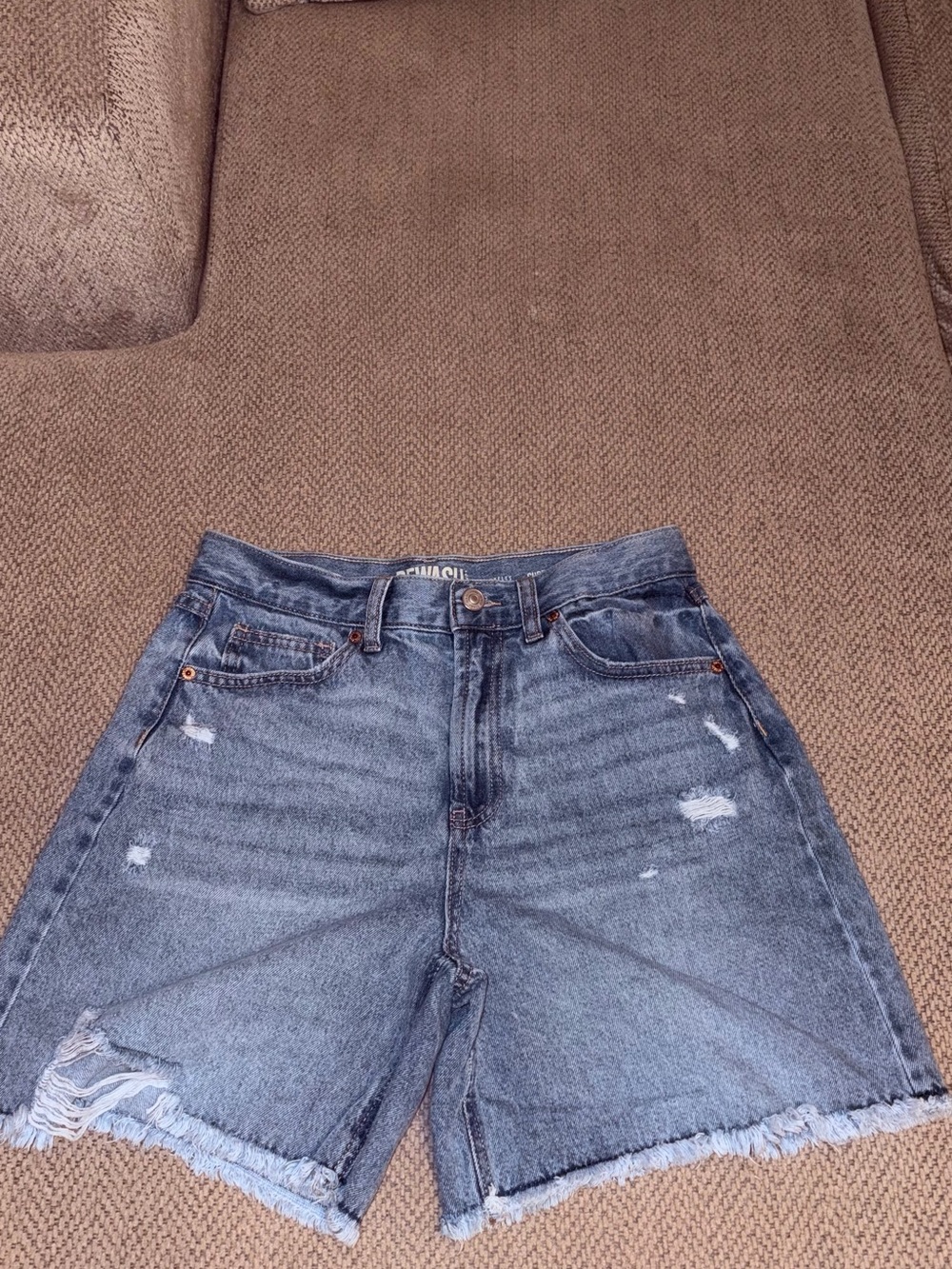 Rewash High-Waist Distressed Denim Shorts - Blue